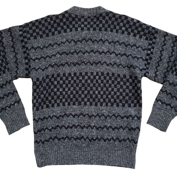 Vintage Le Tigre Sweater Mens Medium Gray Geometric Stripe Knit Crewneck 90s - Picture 8 of 10